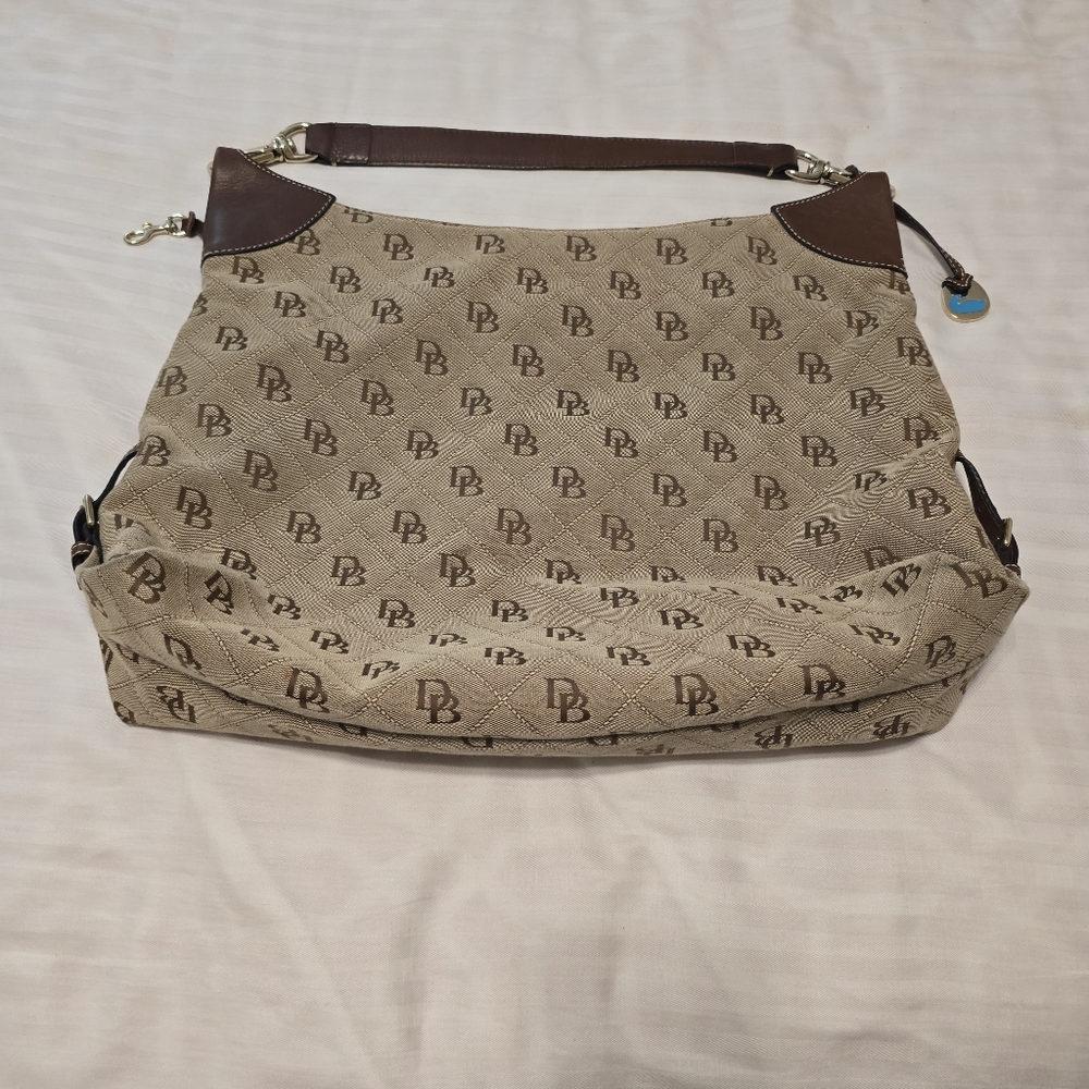 Dooney & Bourke LG Cream Signature Logo Canvas Leather Hobo Tote Shoulder Bag